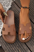Chestnut Cutout Design Open Toe Platform Slippers (Run Small, Size Up) - Crowned Energy CO.