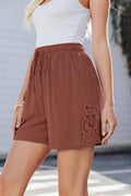 Chestnut Lace Splicing Drawstring Elastic Waist Loose Linen Shorts - Crowned Energy CO.