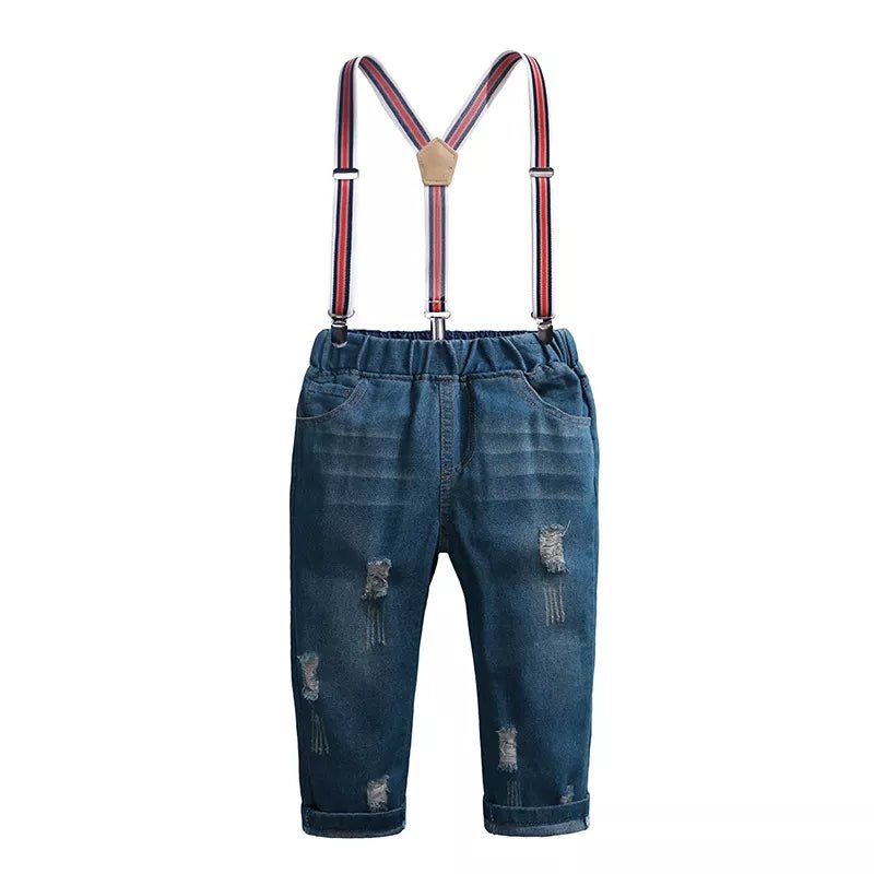 Children's Plaid Shirt & Distressed Jeans with Suspenders Set - Crowned Energy CO.