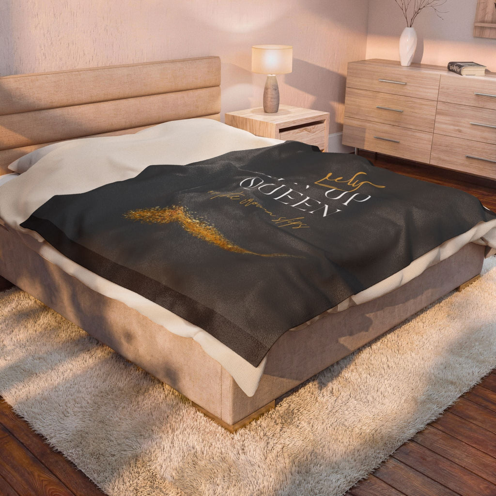Chin Up Queen Velveteen Plush Blanket – Inspirational Gold Crown Throw - Crowned Energy CO.
