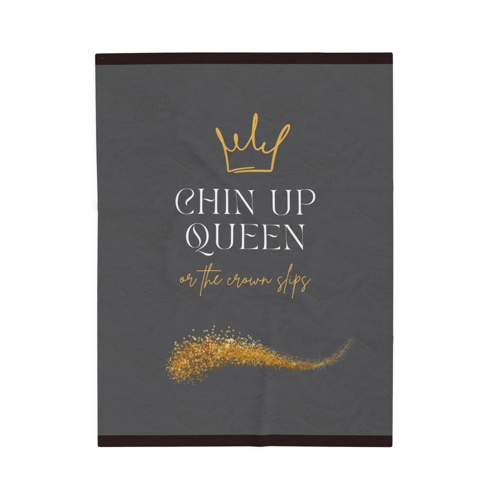 Chin Up Queen Velveteen Plush Blanket – Inspirational Gold Crown Throw - Crowned Energy CO.