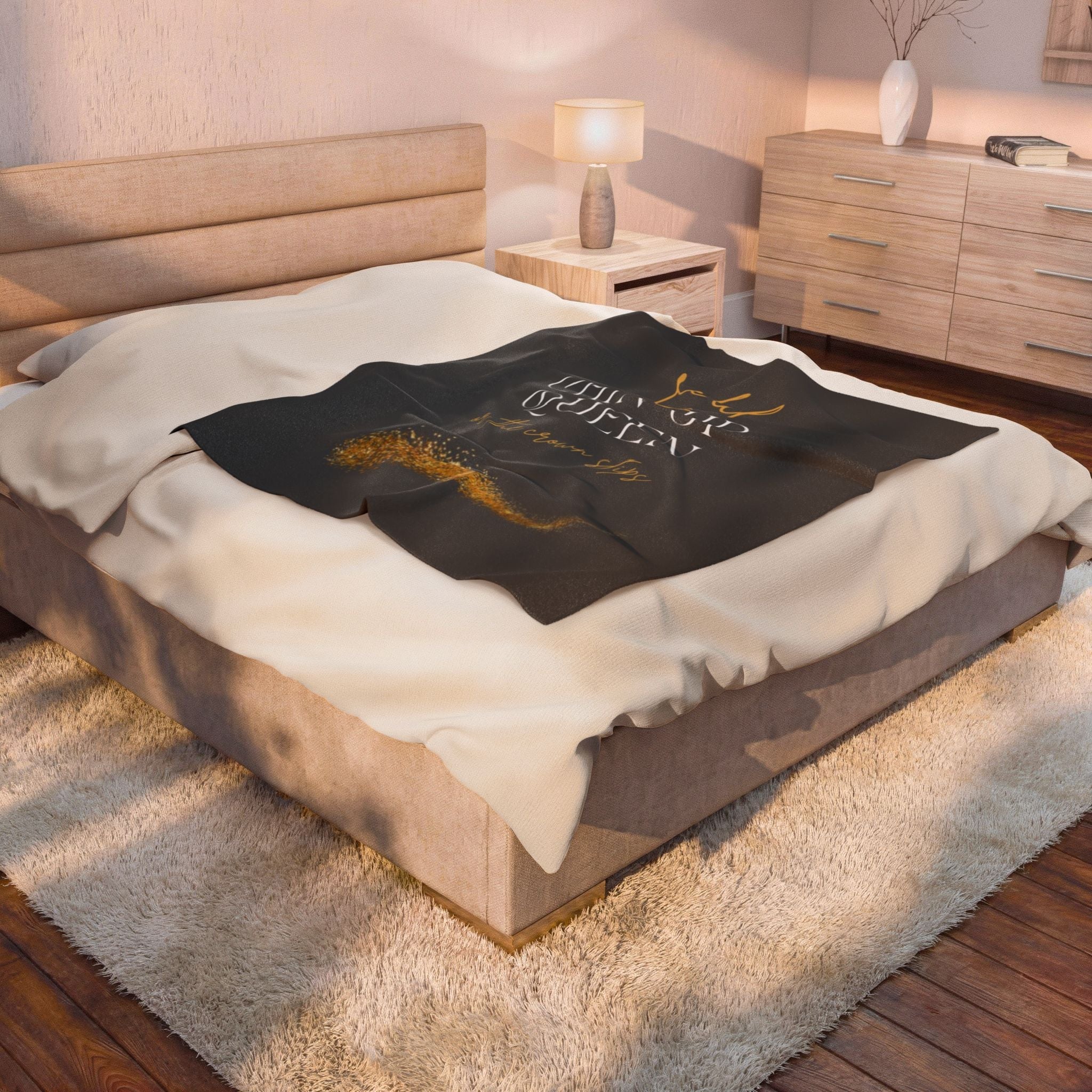 Chin Up Queen Velveteen Plush Blanket – Inspirational Gold Crown Throw - Crowned Energy CO.