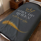 Chin Up Queen Velveteen Plush Blanket – Inspirational Gold Crown Throw - Crowned Energy CO.