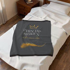 Chin Up Queen Velveteen Plush Blanket – Inspirational Gold Crown Throw - Crowned Energy CO.
