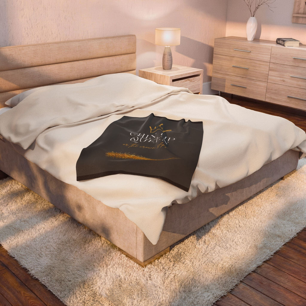 Chin Up Queen Velveteen Plush Blanket – Inspirational Gold Crown Throw - Crowned Energy CO.
