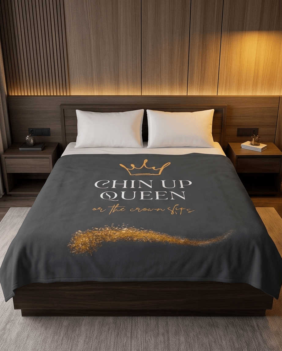 Chin Up Queen Velveteen Plush Throw Blanket - Crowned Energy CO.