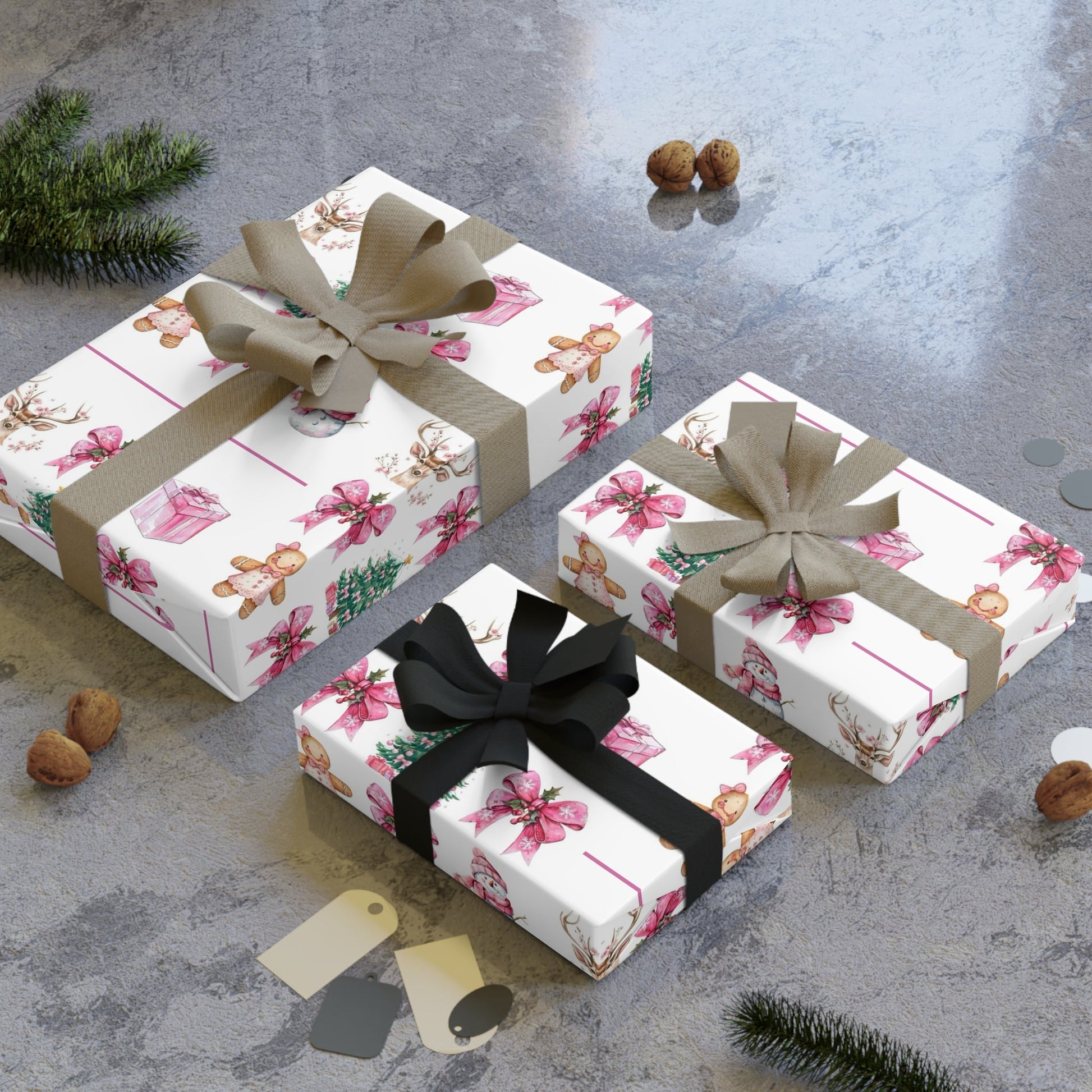 Christmas Floral Gift Wrap Roll — Poinsettia, Gingerbread & Tree Holiday Wrapping Paper - Crowned Energy CO.