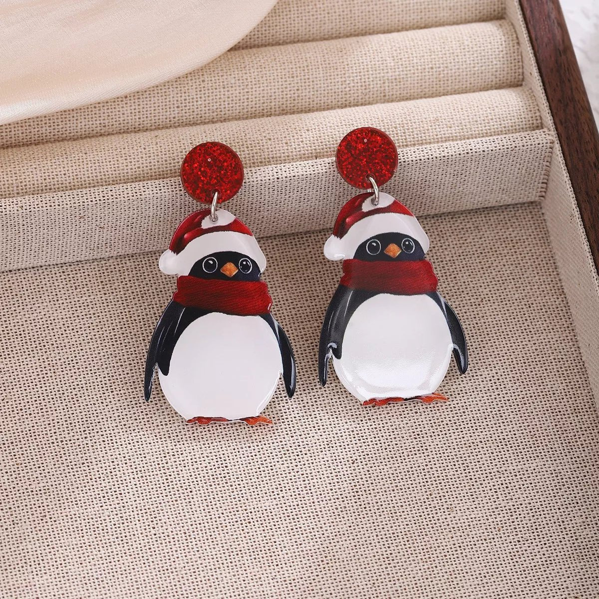 Crowned Energy CO. Burgundy / One Size Trendsi Accessories Christmas Penguin Santa Hat Holiday Earrings