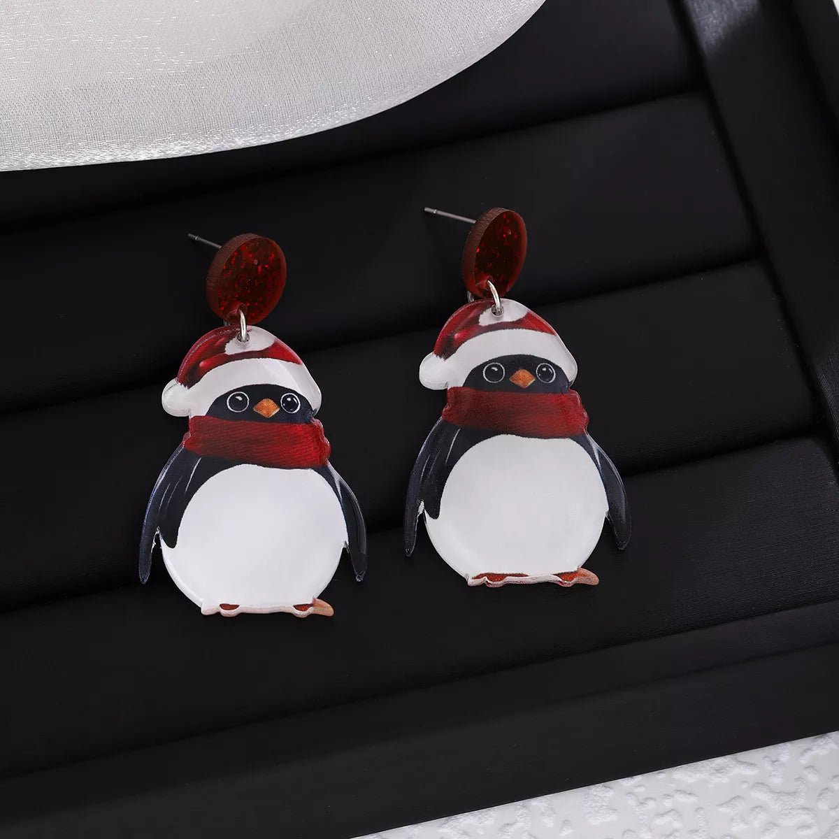 Crowned Energy CO. Burgundy / One Size Trendsi Accessories Christmas Penguin Santa Hat Holiday Earrings
