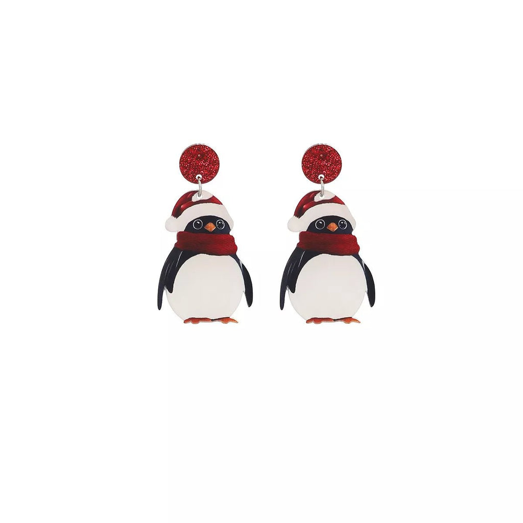 Crowned Energy CO. Burgundy / One Size Trendsi Accessories Christmas Penguin Santa Hat Holiday Earrings