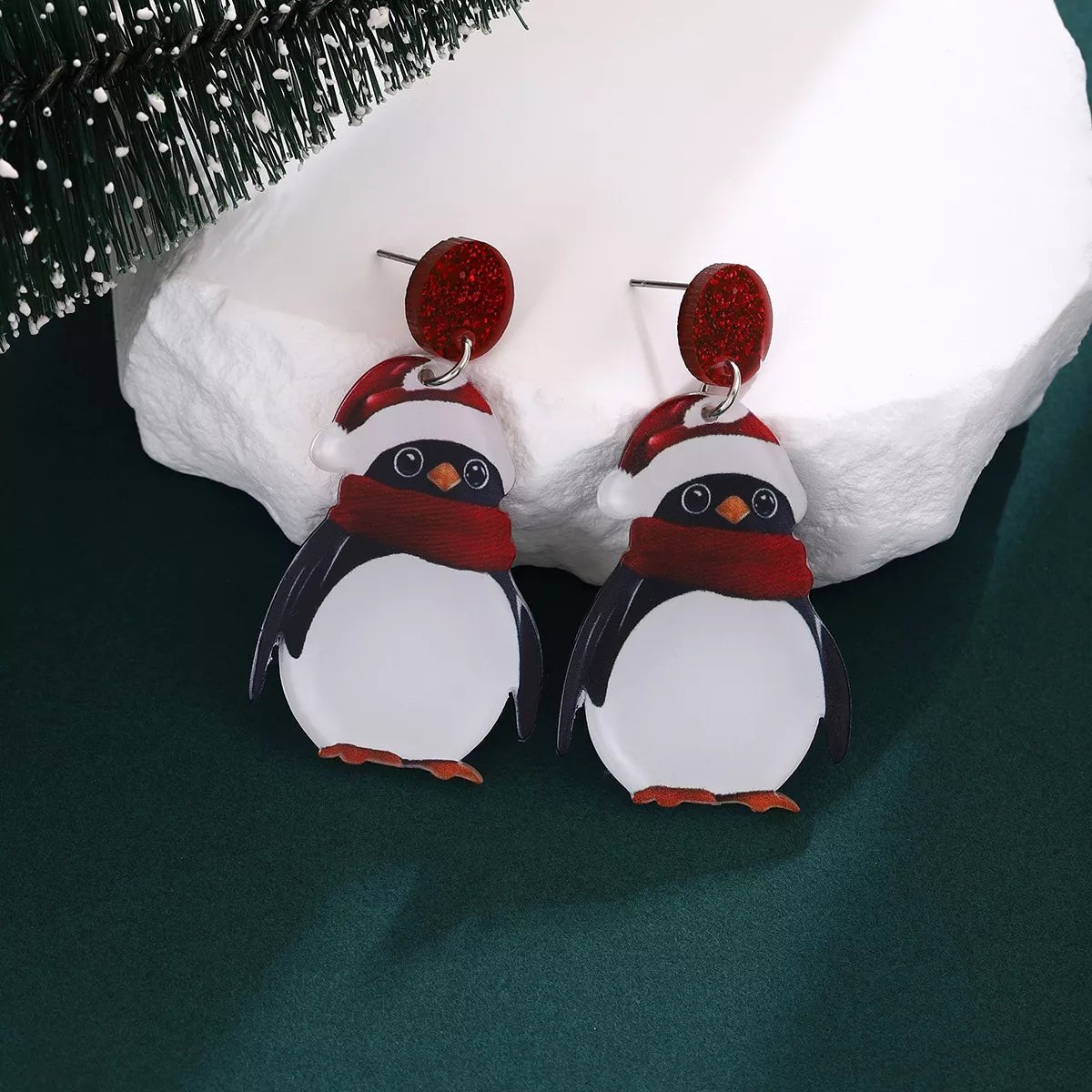 Crowned Energy CO. Burgundy / One Size Trendsi Accessories Christmas Penguin Santa Hat Holiday Earrings