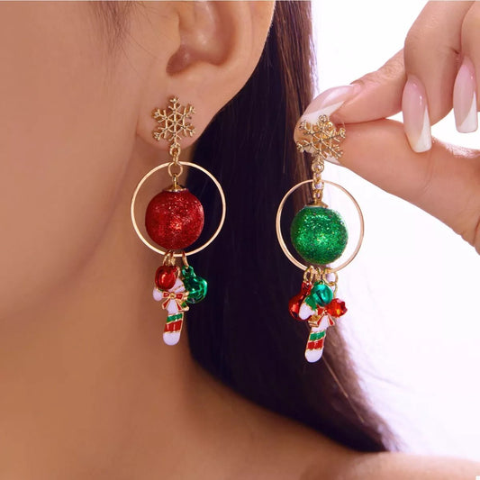 Crowned Energy CO. Deep Red / One Size Trendsi Earrings Christmas Snowflake Dangle Earrings with Colorful Beads