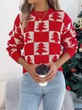 Crowned Energy CO. Red / S Trendsi Sweaters & Cardigans/Cardigans Christmas Tree Checkerboard Pattern Sweater