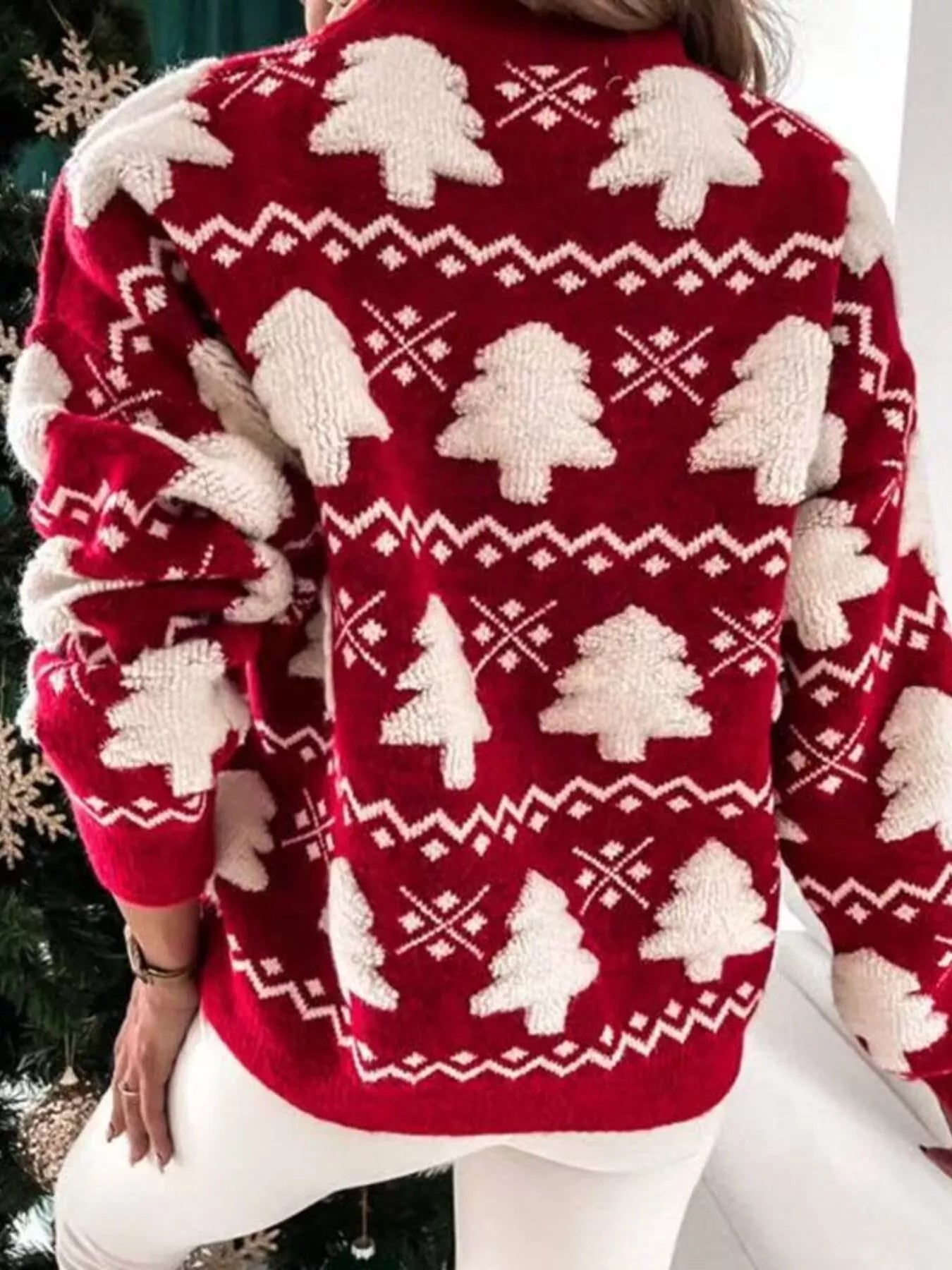 Crowned Energy CO. Red / S Trendsi Sweaters & Cardigans/Cardigans Christmas Tree Pattern Long Sleeve Sweater