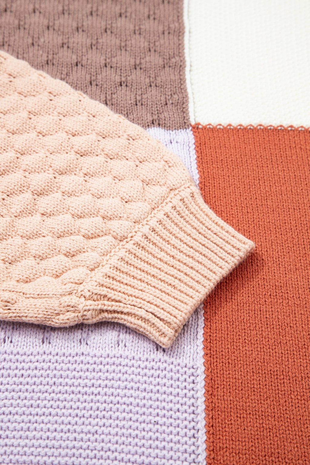 Coffee Mix Texture Colorblock Knit Baggy Sweater - Crowned Energy CO.