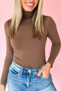 Crowned Energy CO. Coffee / S / 93%Viscose+7%Elastane Dear-Lover Dropshipping Tops/Long Sleeve Tops Coffee Slim Fit High Neck Long Sleeve Basic Top