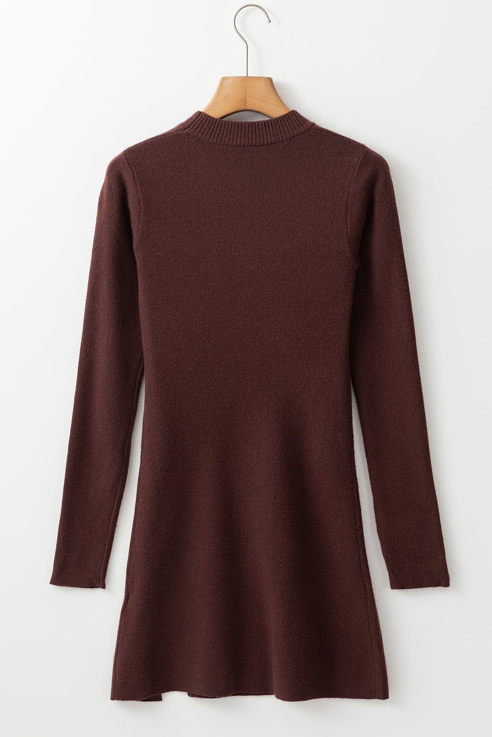 Coffee Slim Fit Mock Neck Side Slit Sweater Dress - Crowned Energy CO.