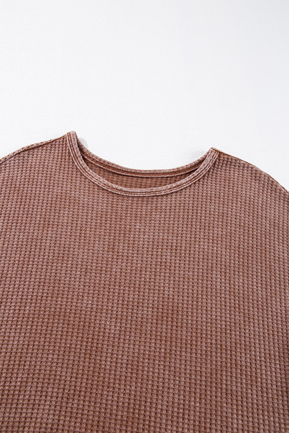 Coffee Waffle Knit Fringed High Low Loose Top - Crowned Energy CO.