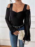 Cold Shoulder Flounce Sleeve Bodysuit - Crowned Energy CO.