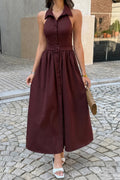 Collared Belted A-Line Midi Dress - Crowned Energy CO.