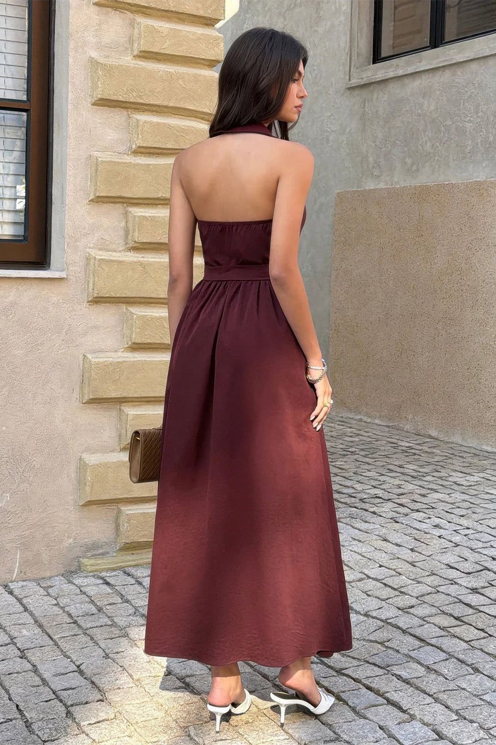 Collared Belted A-Line Midi Dress - Crowned Energy CO.