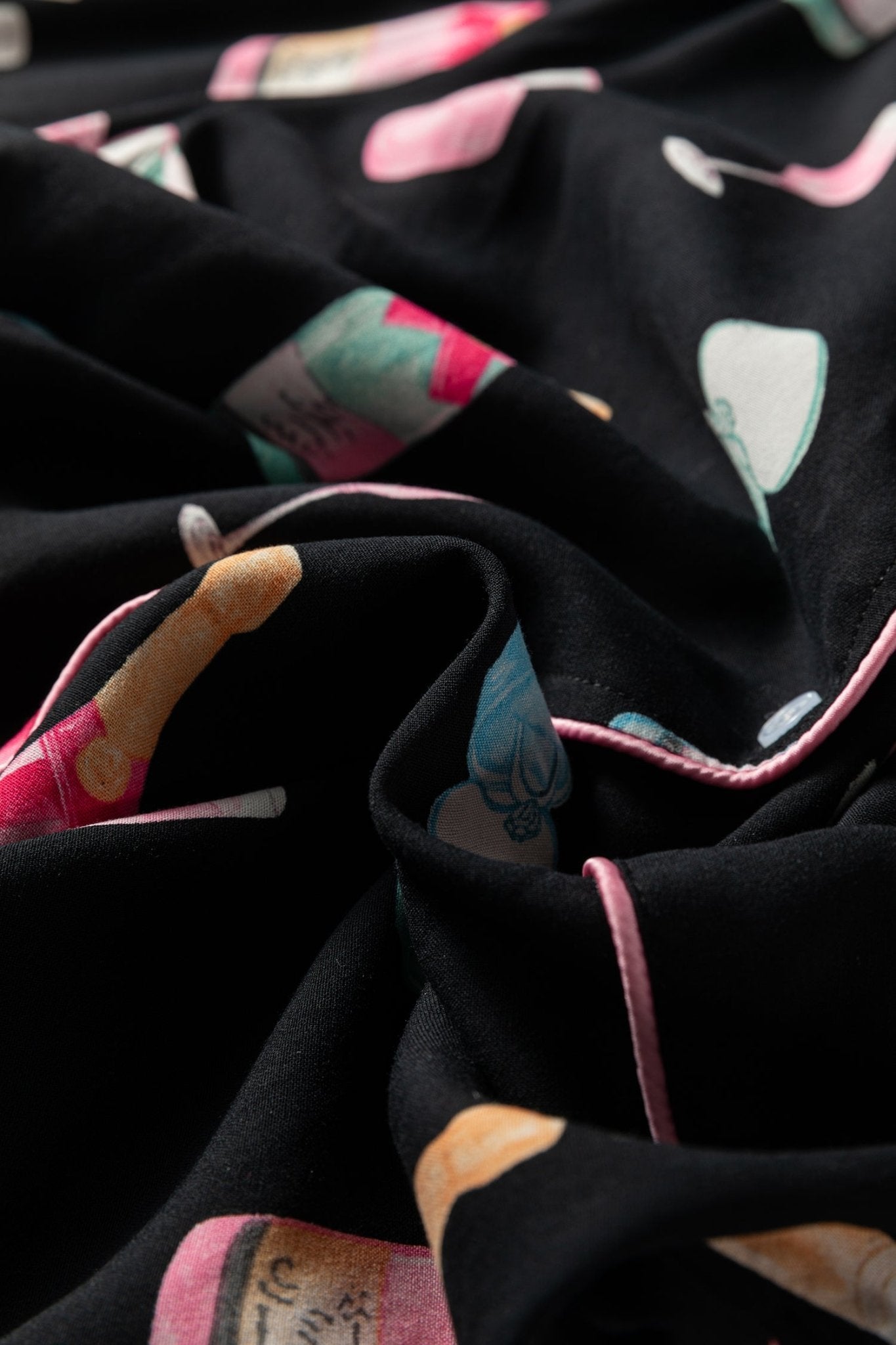 Color black Christmas Wine Glass Print Bow Knot Two Piece Pajama Set - Crowned Energy CO.