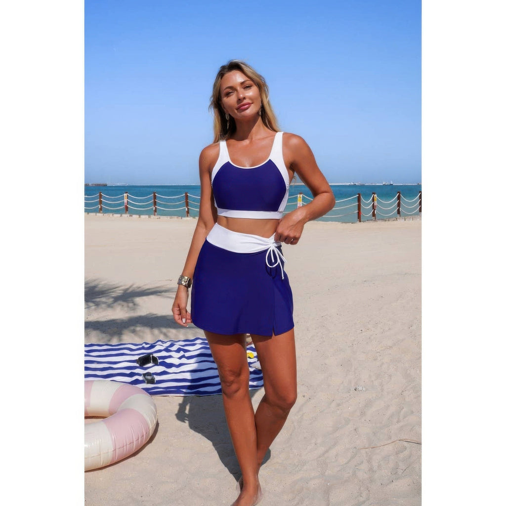 Color Block High-Waist Tie-Waist Swim Set - Crowned Energy CO.