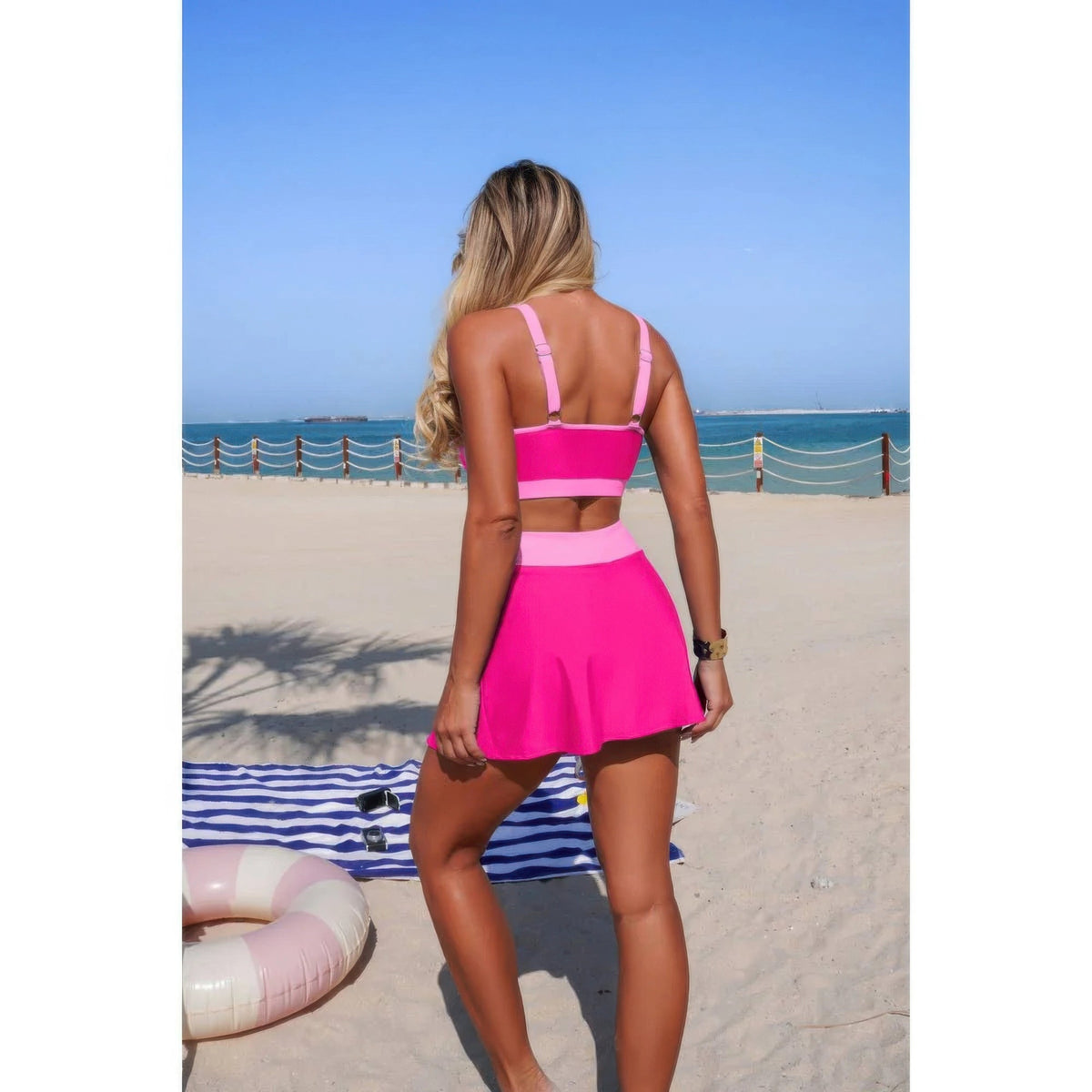 Color Block High-Waist Tie-Waist Swim Set - Crowned Energy CO.