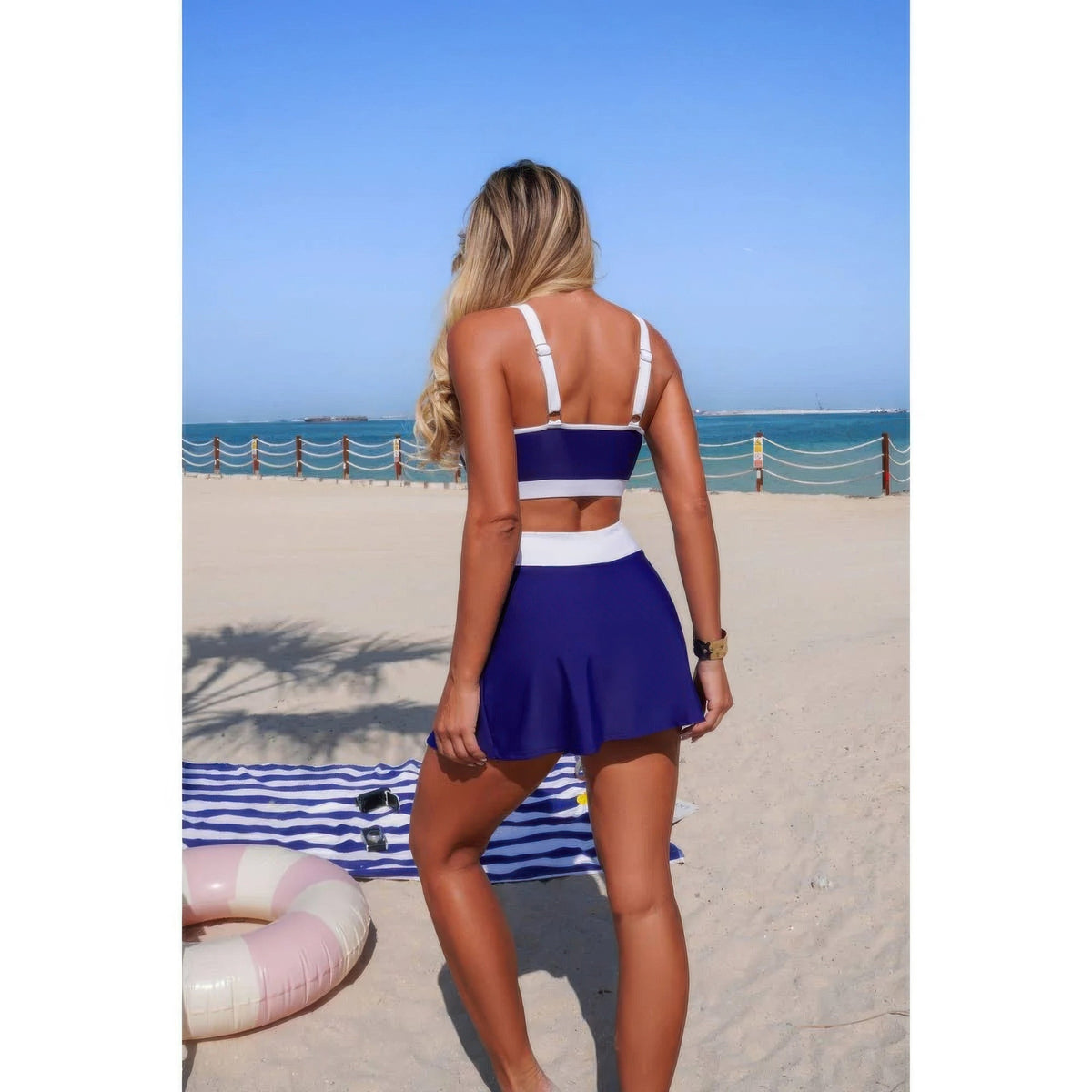Color Block High-Waist Tie-Waist Swim Set - Crowned Energy CO.