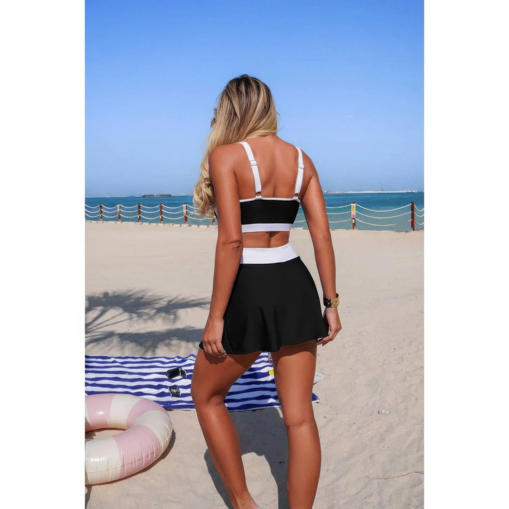 Color Block High-Waist Tie-Waist Swim Set - Crowned Energy CO.