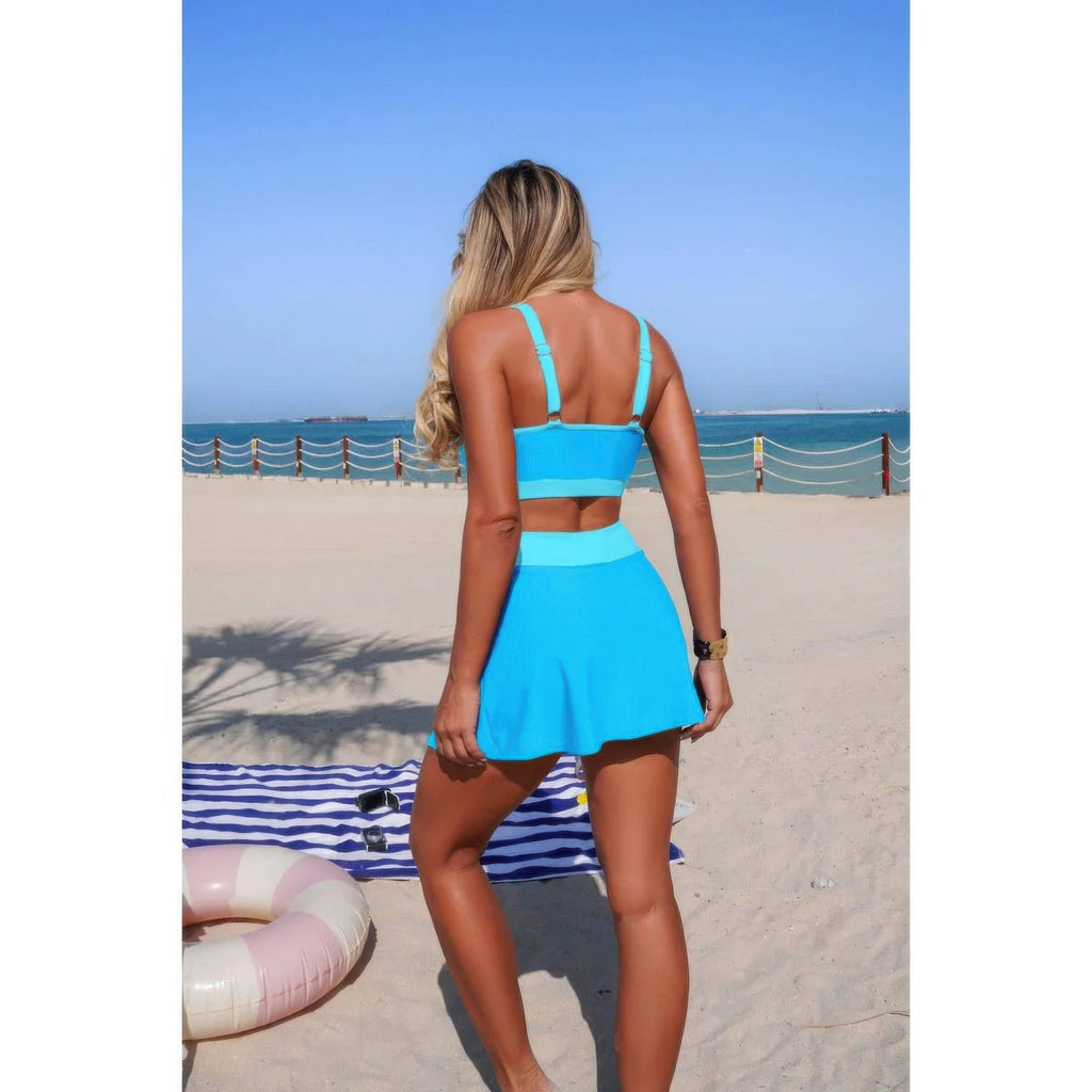 Color Block High-Waist Tie-Waist Swim Set - Crowned Energy CO.