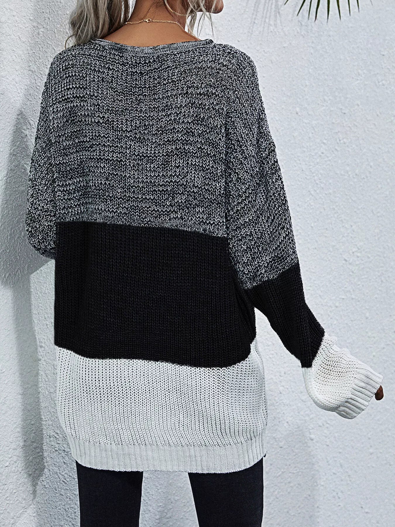 Color Block Round Neck Oversized Sweater - Crowned Energy CO.