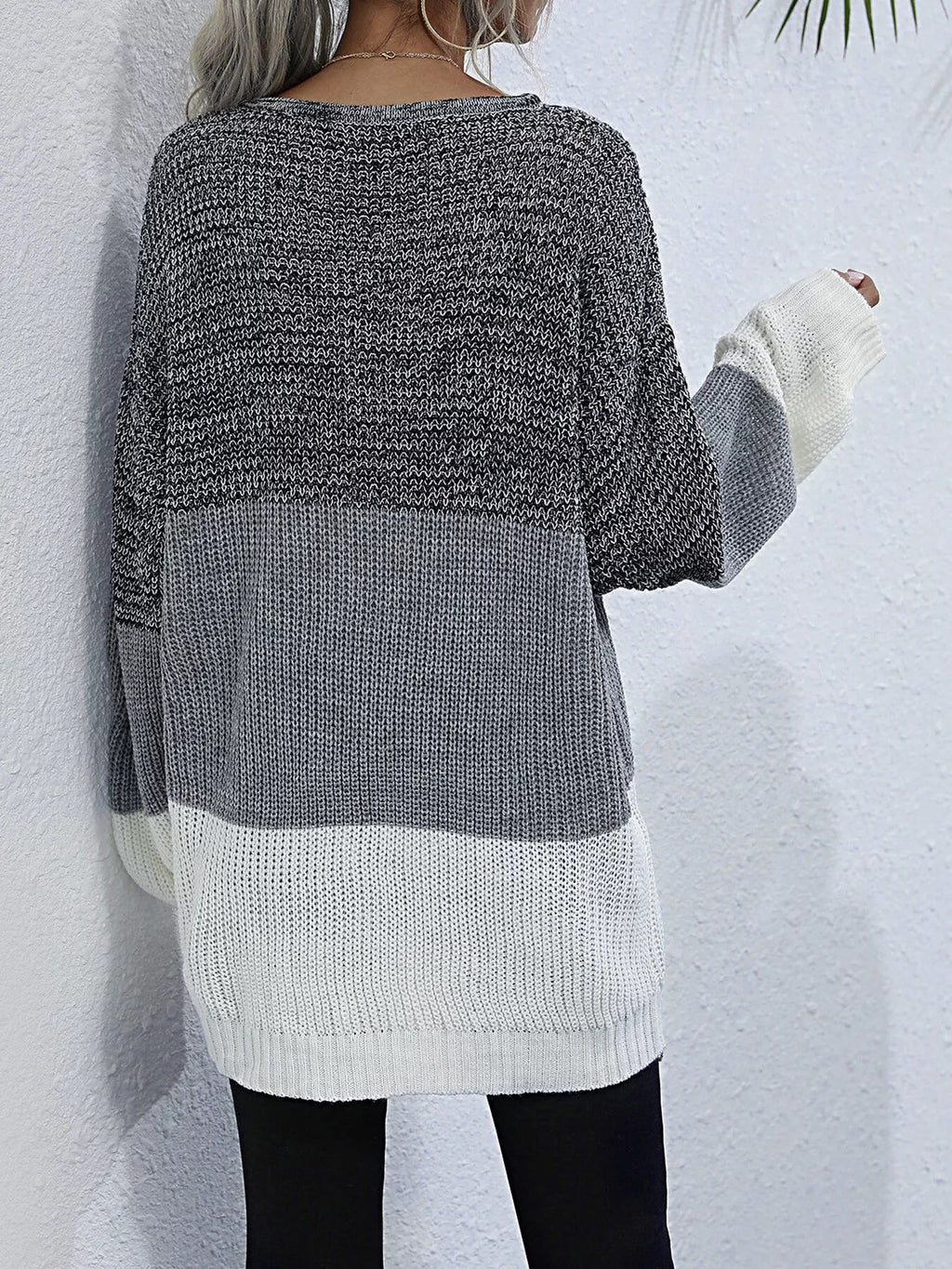 Color Block Round Neck Oversized Sweater - Crowned Energy CO.