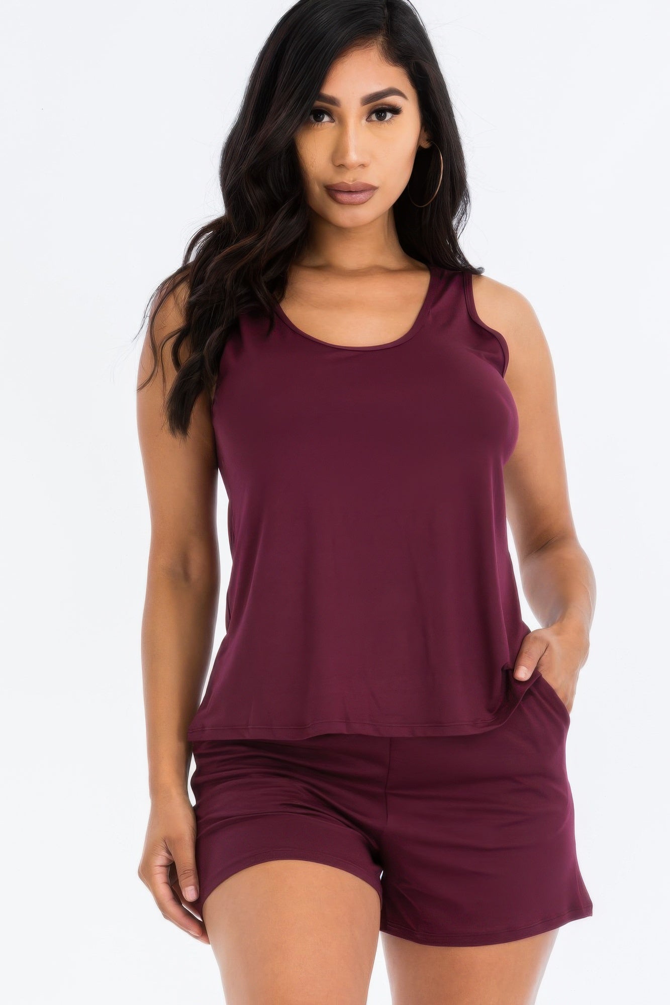 Crowned Energy CO. Burgundy / S CCWHOLESALECLOTHING Pajama Sets Comfy Tank Top & Shorts Set