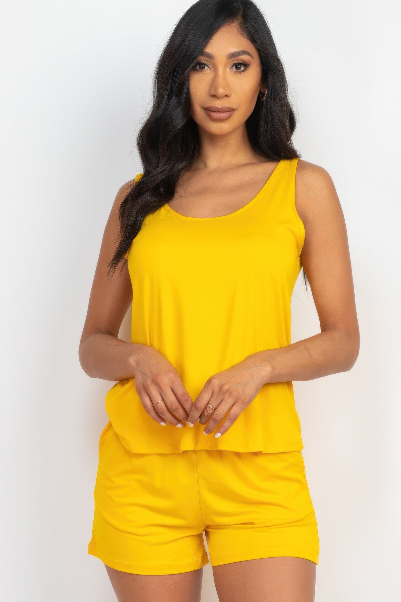 Crowned Energy CO. Daylily Yellow / S CCWHOLESALECLOTHING Pajama Sets Comfy Tank Top & Shorts Set