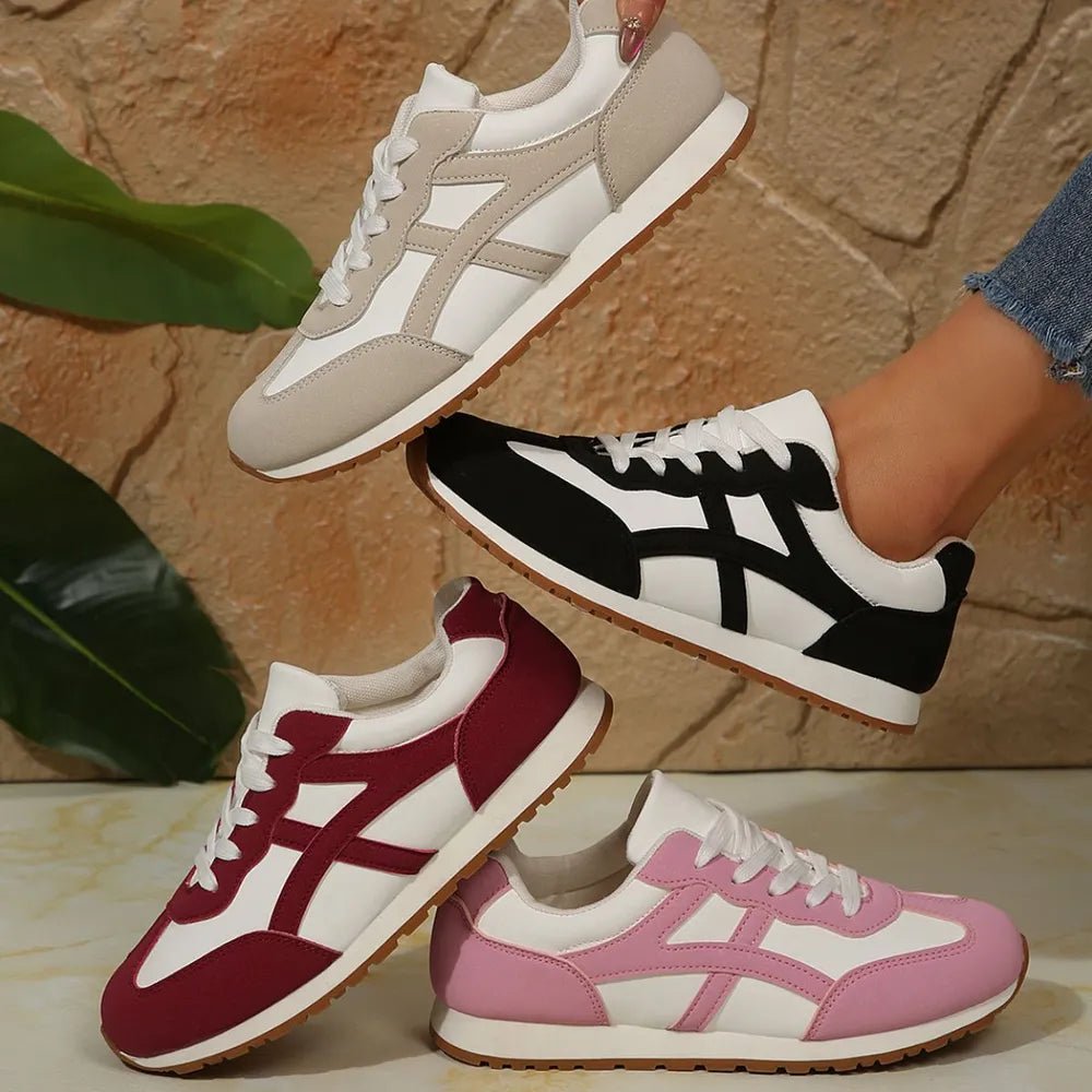 Contrast Lace Up Round Toe Sneakers - Crowned Energy CO.