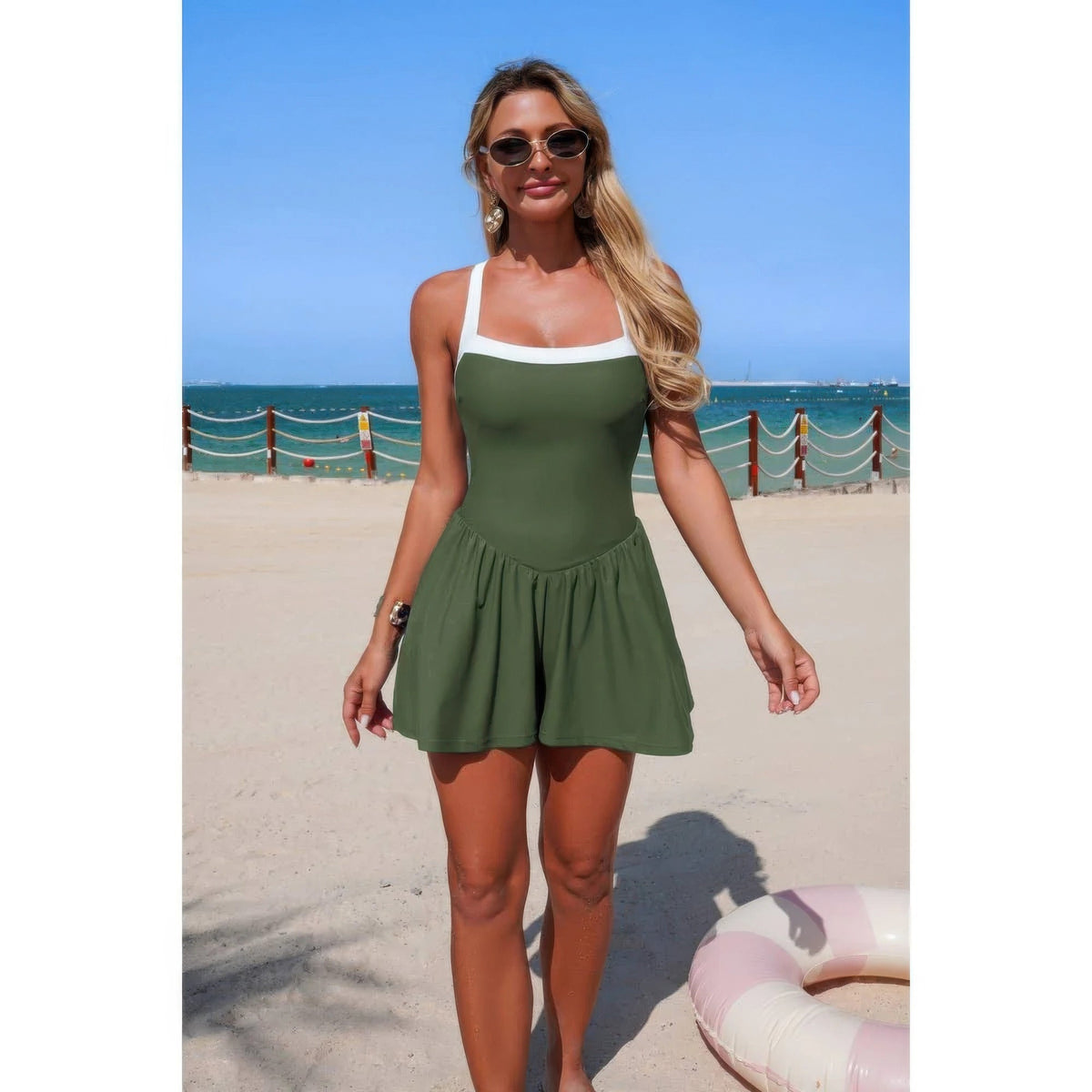 Contrast Trim Sleeveless Romper - Crowned Energy CO.