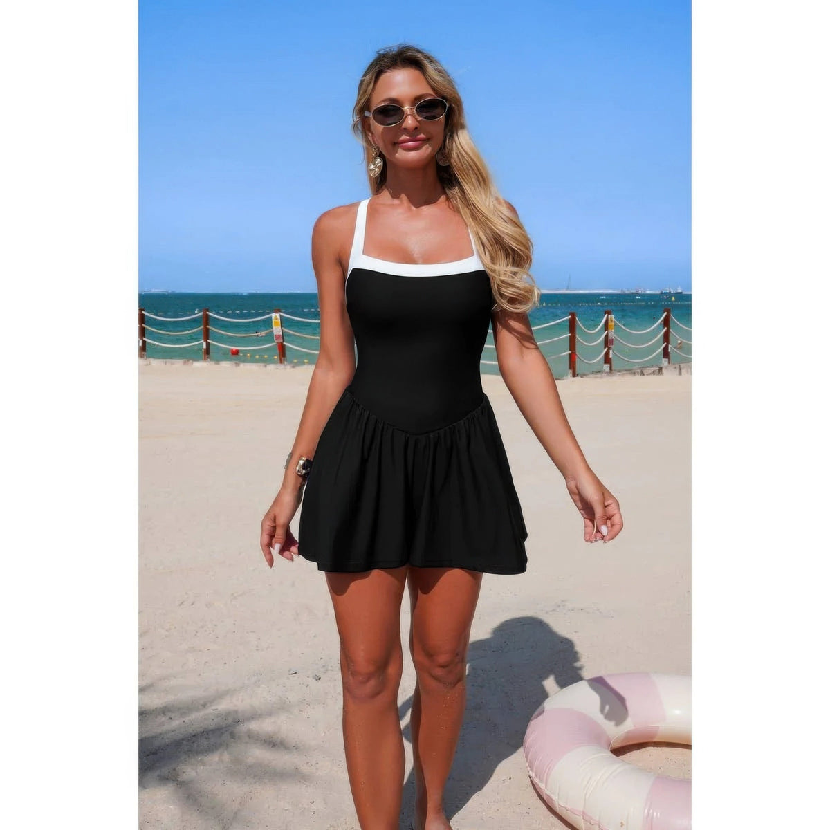 Contrast Trim Sleeveless Romper - Crowned Energy CO.