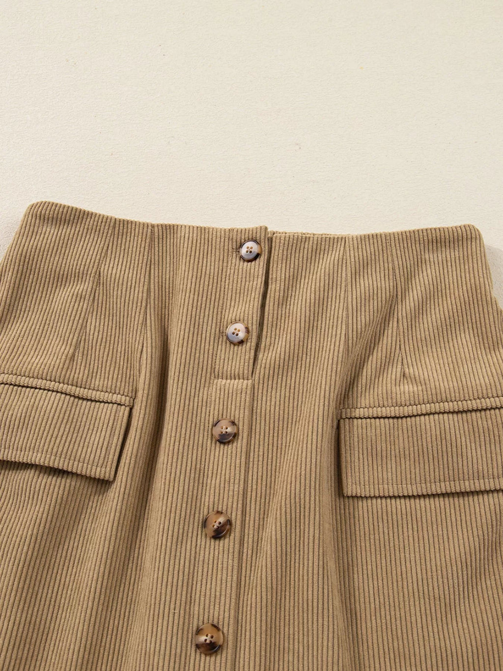 Crowned Energy CO. Camel / S Trendsi Skirt Corduroy Buttoned Front Mini Skirt