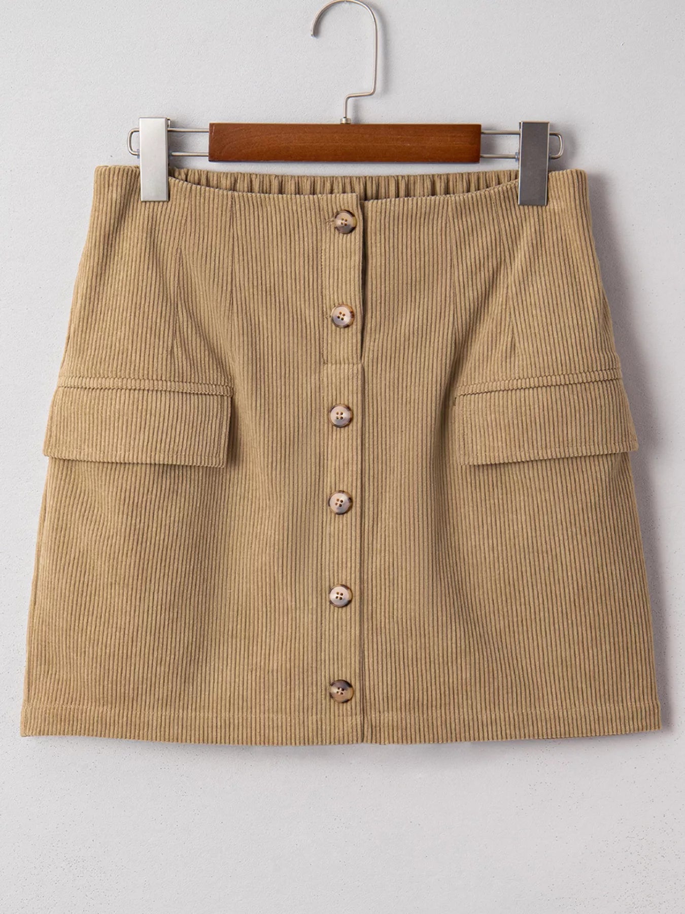 Crowned Energy CO. Camel / S Trendsi Skirt Corduroy Buttoned Front Mini Skirt