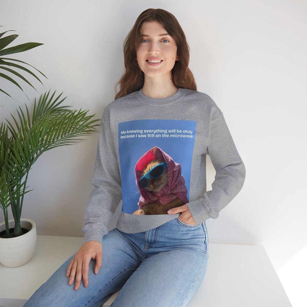 Crowned Energy CO. Dark Heather / S Printify Sweatshirt Cozy Cat-Themed Crewneck Sweatshirt, Perfect for Cat Lovers, Gifts for Her, Funny Sweatshirt, Casual Wear, Unique Cat Apparel