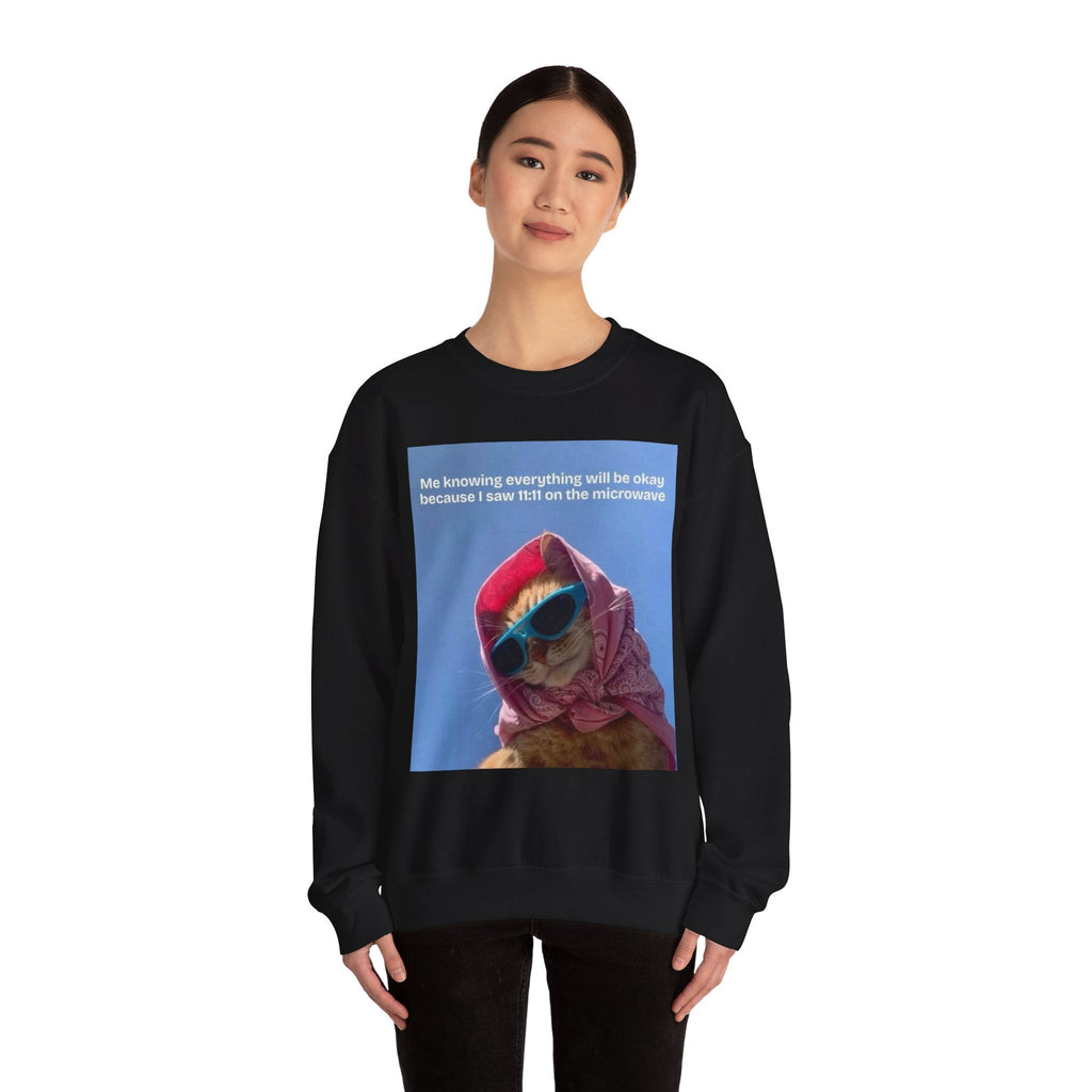 Crowned Energy CO. Dark Heather / S Printify Sweatshirt Cozy Cat-Themed Crewneck Sweatshirt, Perfect for Cat Lovers, Gifts for Her, Funny Sweatshirt, Casual Wear, Unique Cat Apparel