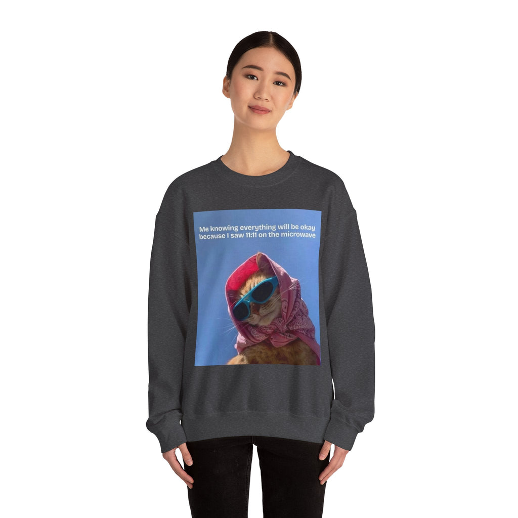 Crowned Energy CO. Dark Heather / S Printify Sweatshirt Cozy Cat-Themed Crewneck Sweatshirt, Perfect for Cat Lovers, Gifts for Her, Funny Sweatshirt, Casual Wear, Unique Cat Apparel