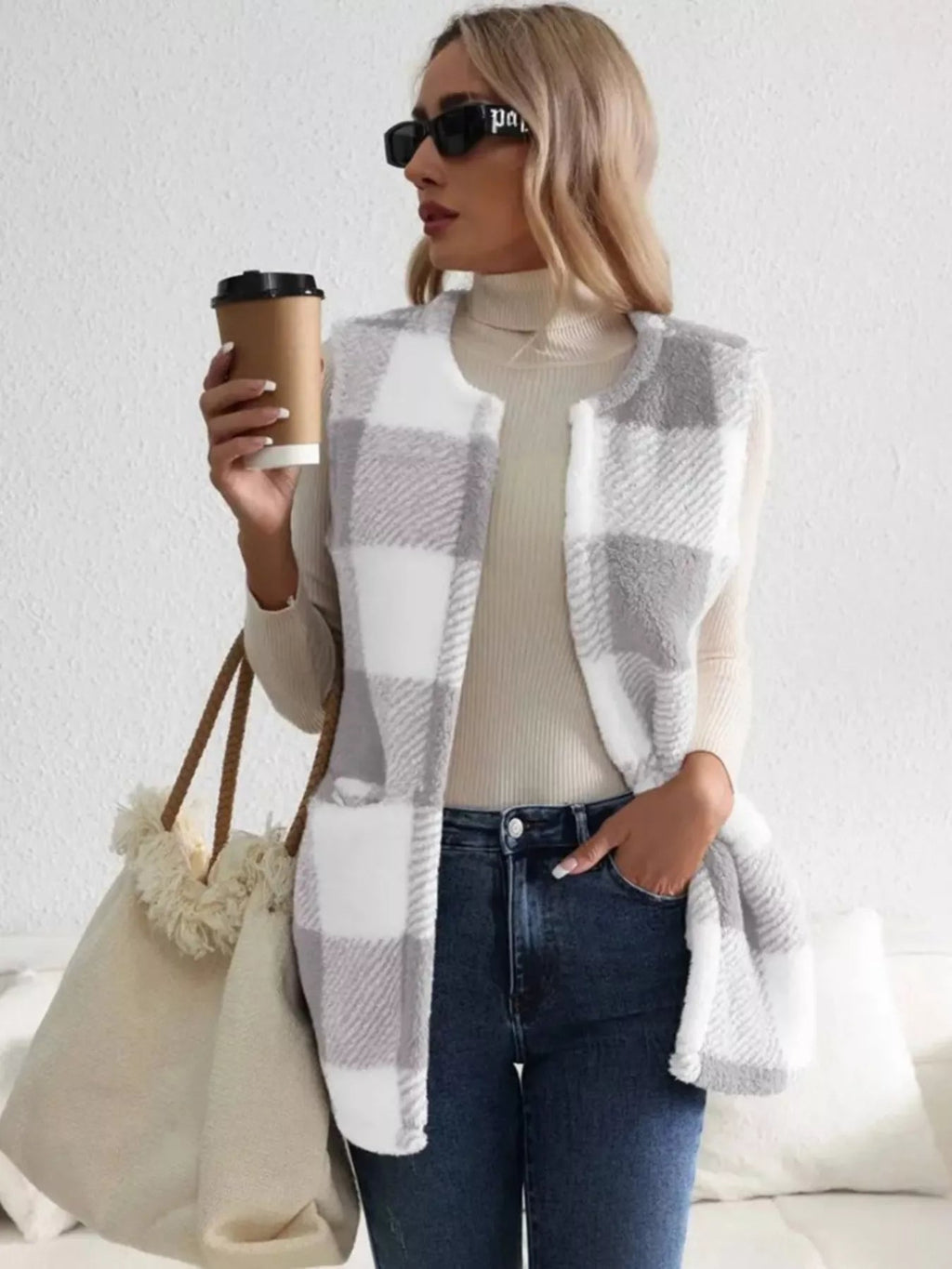 Cozy Plaid Sherpa Vest Coat - Crowned Energy CO.