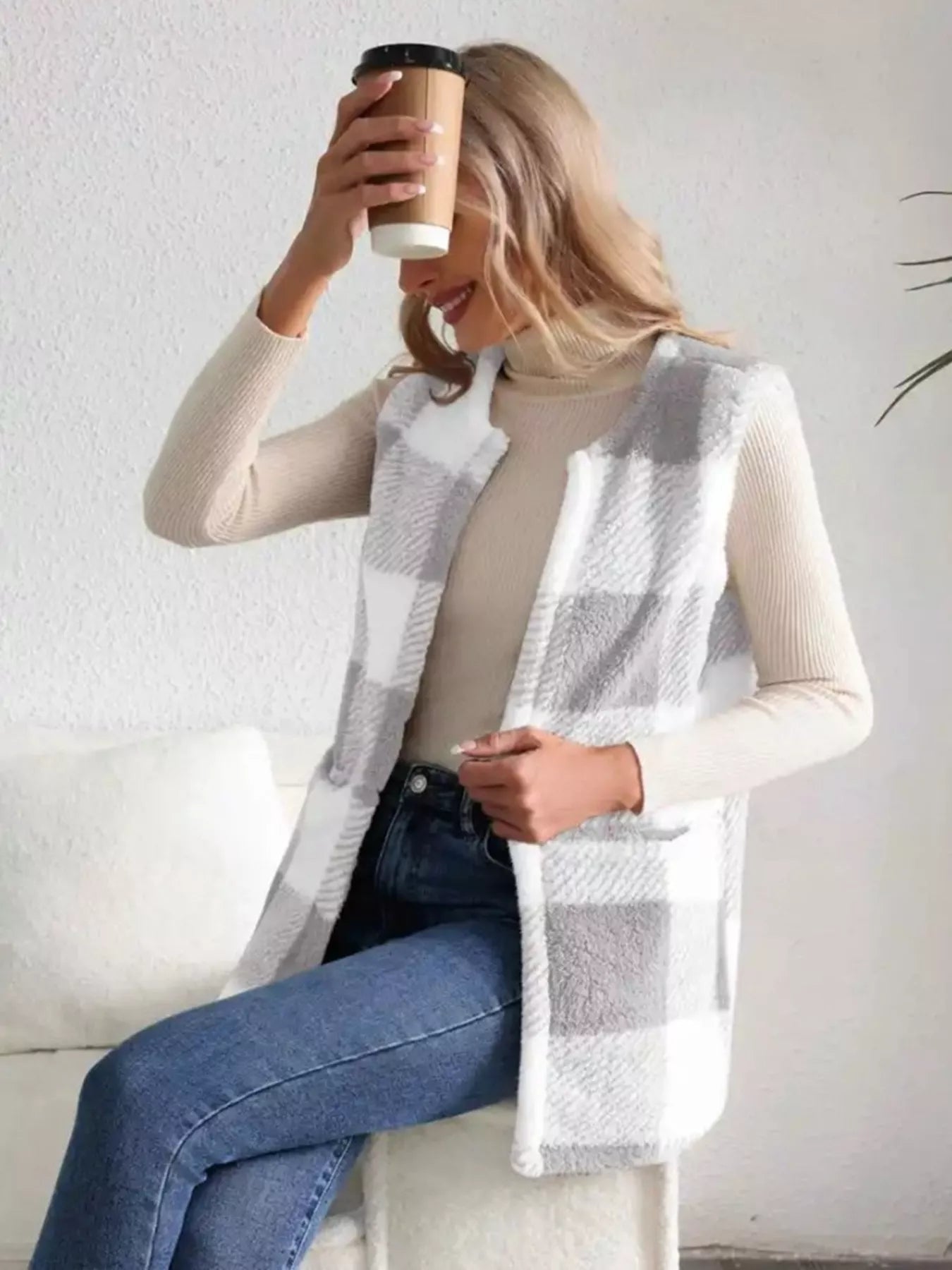 Cozy Plaid Sherpa Vest Coat - Crowned Energy CO.