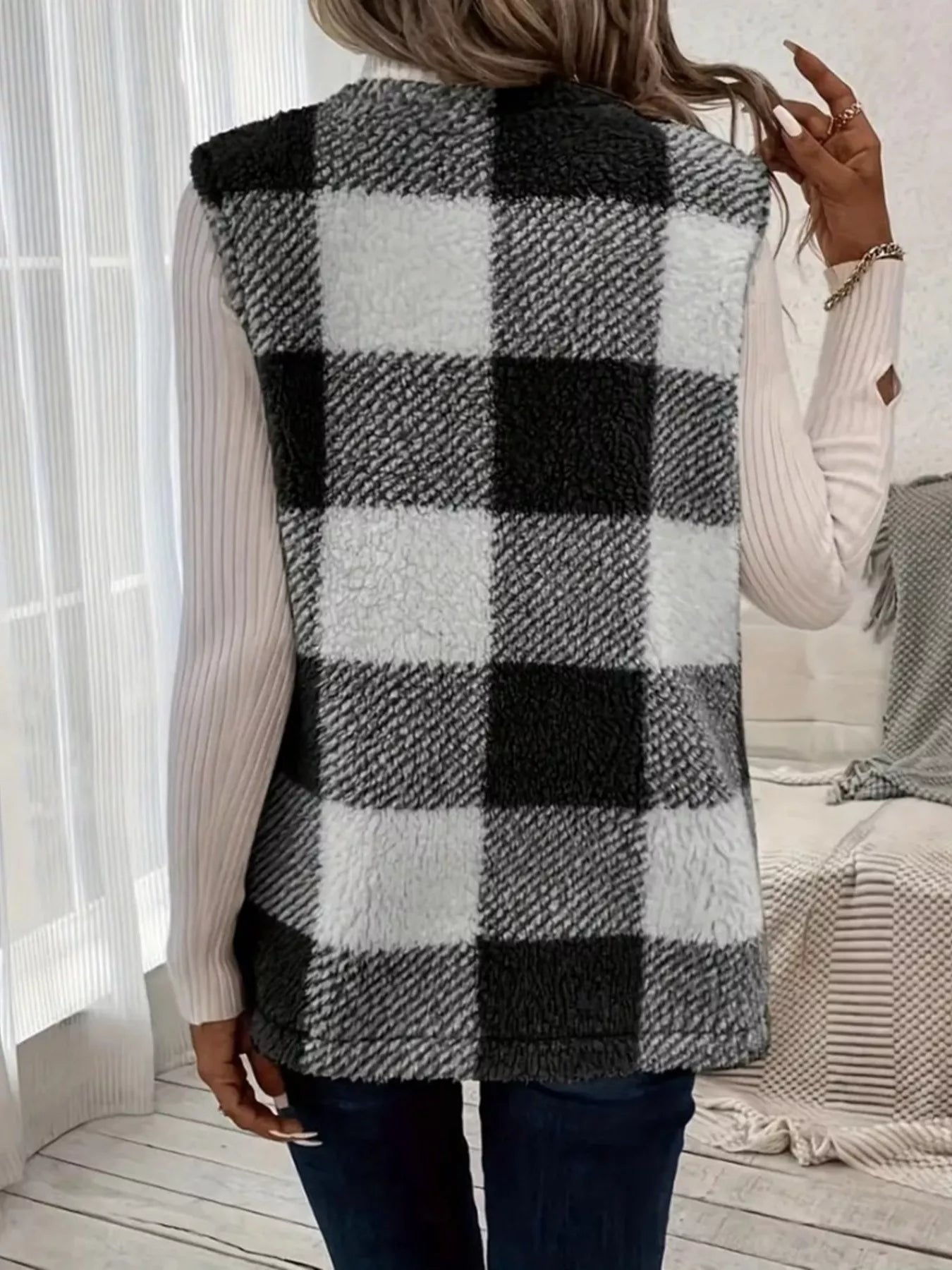 Cozy Plaid Sherpa Vest Coat - Crowned Energy CO.