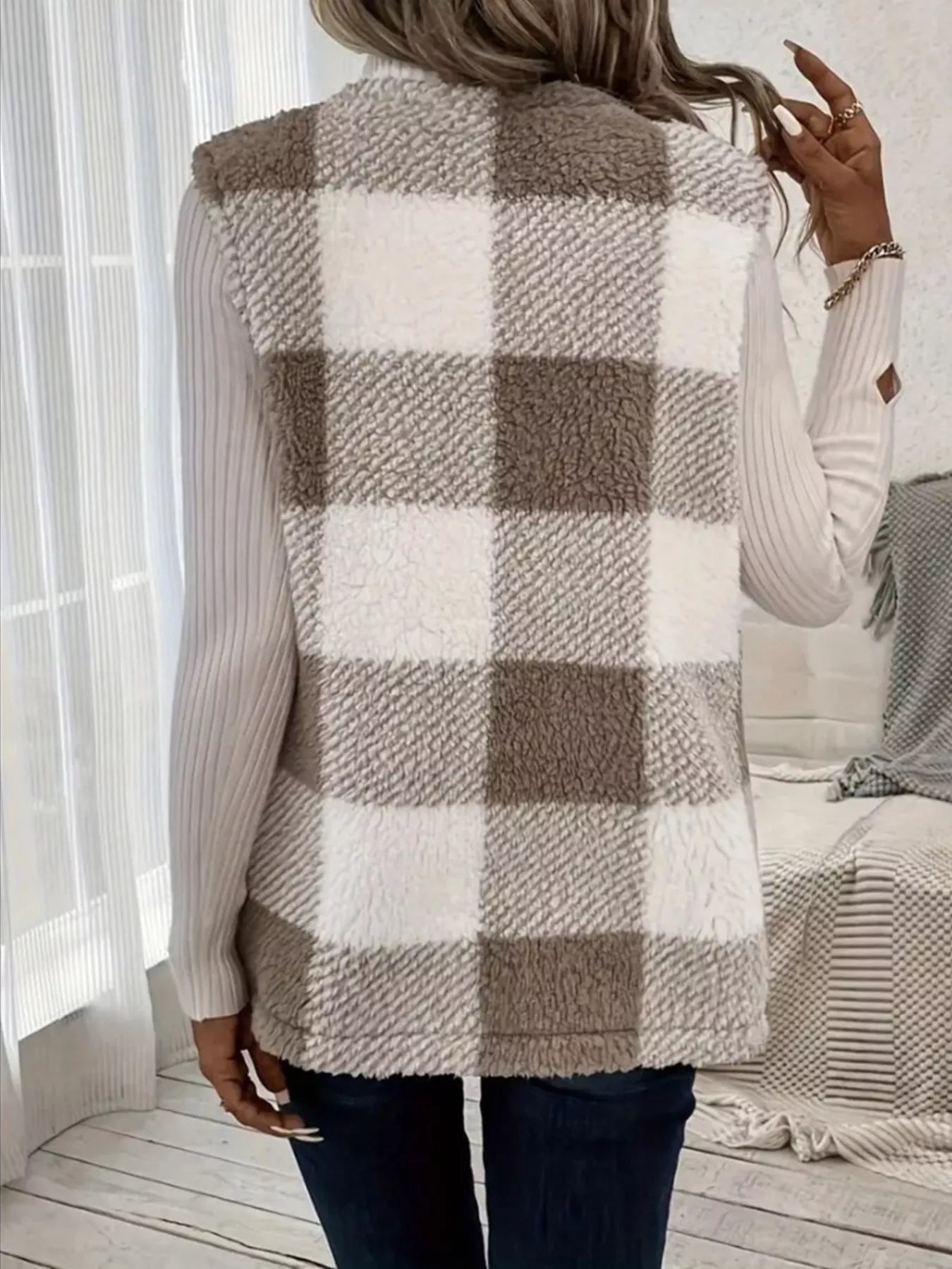 Cozy Plaid Sherpa Vest Coat - Crowned Energy CO.