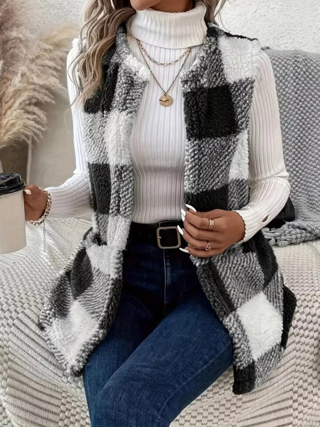 Cozy Plaid Sherpa Vest Coat - Crowned Energy CO.