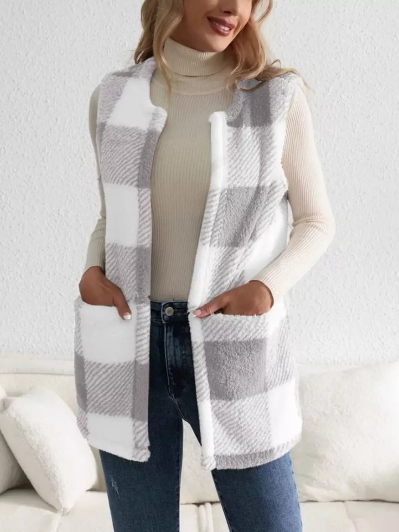 Cozy Plaid Sherpa Vest Coat - Crowned Energy CO.