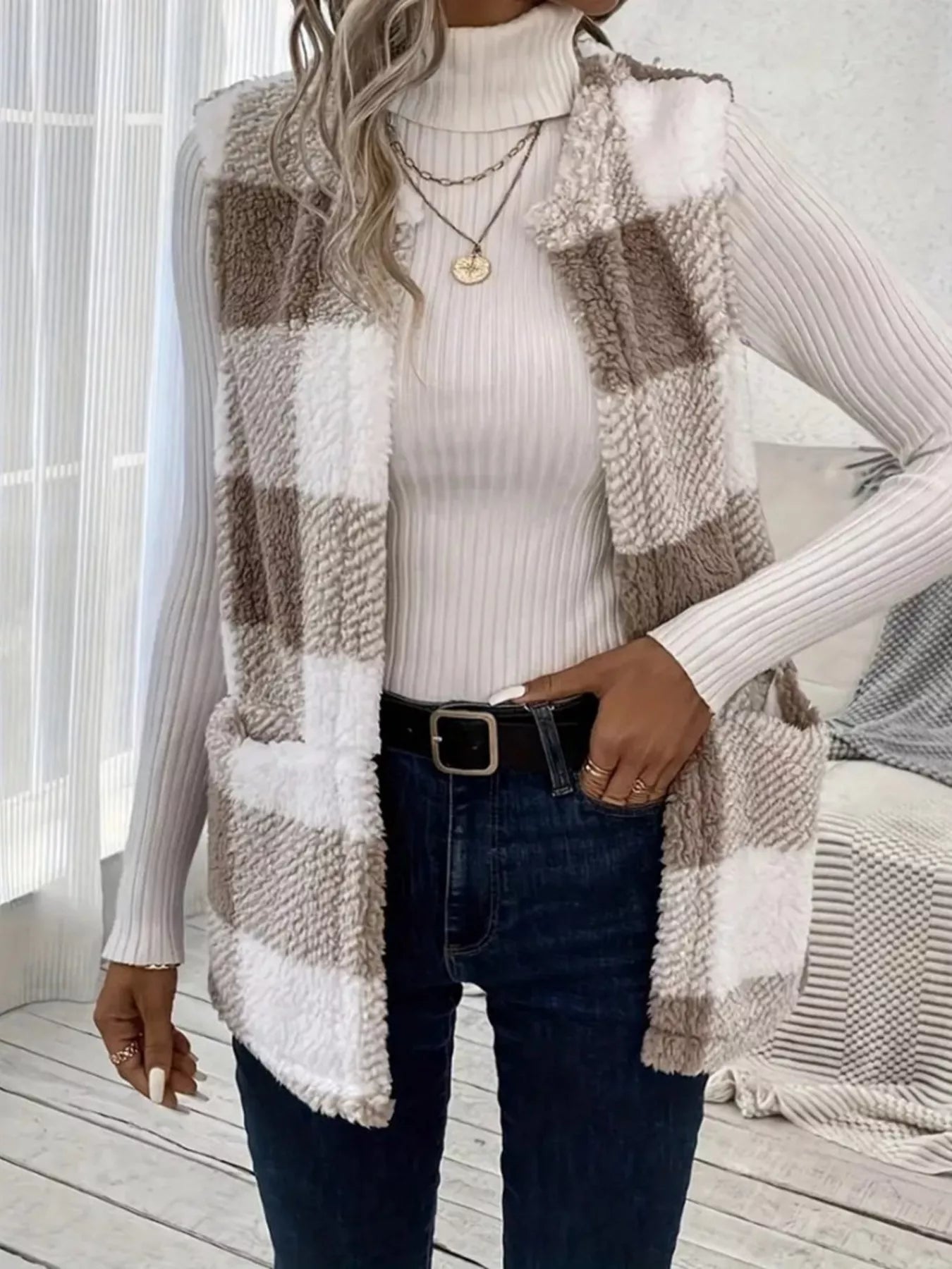 Cozy Plaid Sherpa Vest Coat - Crowned Energy CO.